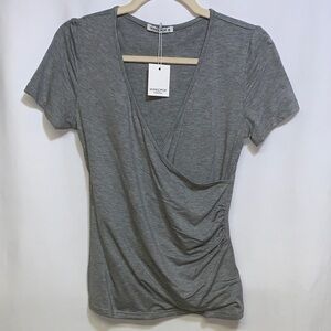 Mango Gray Wrap-Front Short Sleeve Top